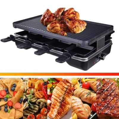 Dual Table Grill w Non-Stick Grilling Plate & Cooking Stone- 8 Person Electric  Tabletop Cooker for Korean BBQ- Melt Cheese, Cook Meat & Veggies at Once